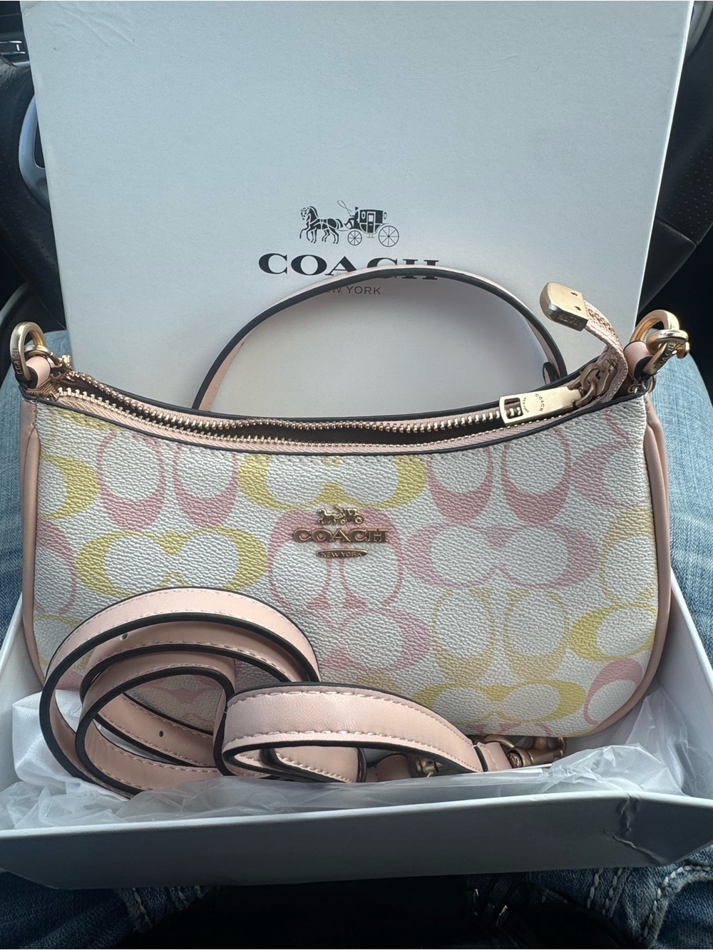 Coach Pastel Pink & Cream Signature Shoulder Bag